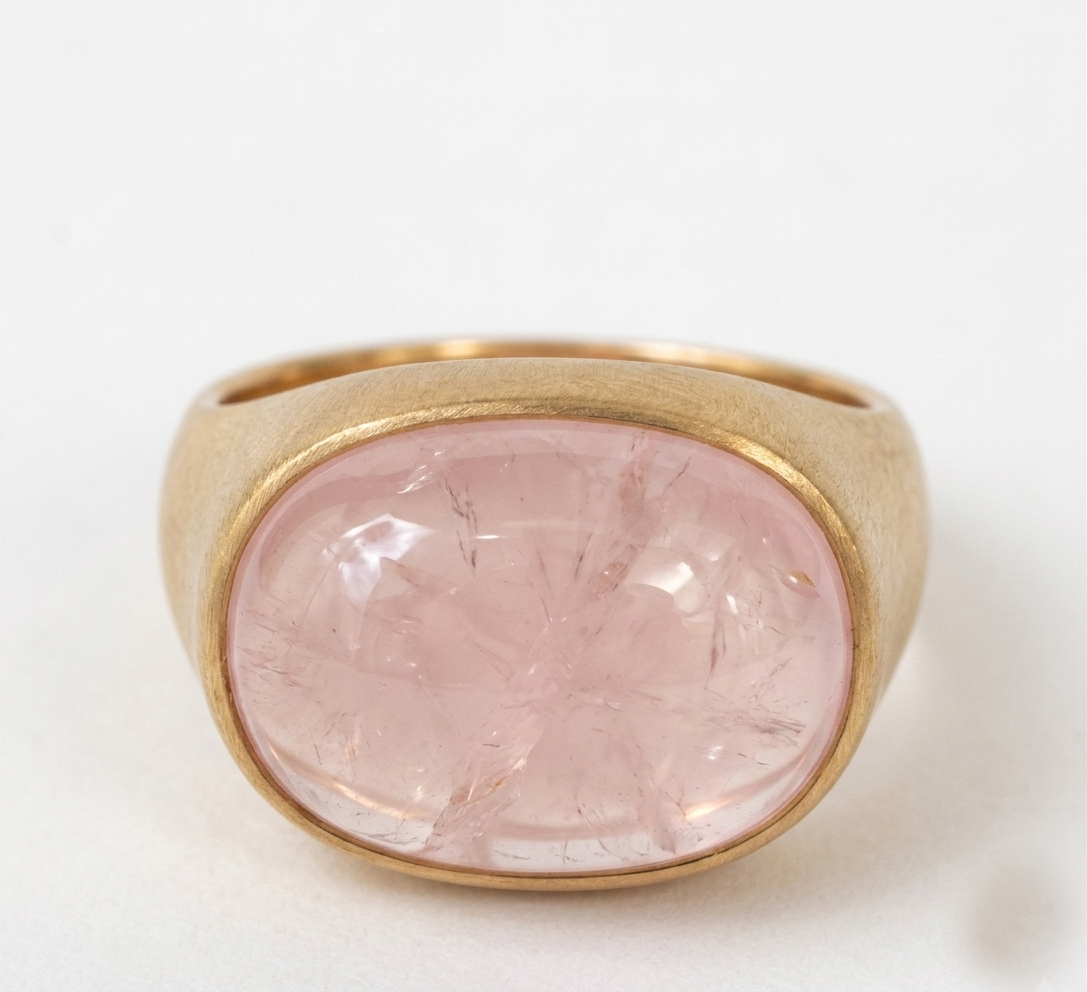 Rose Quartz Oval Boho Signet Ring