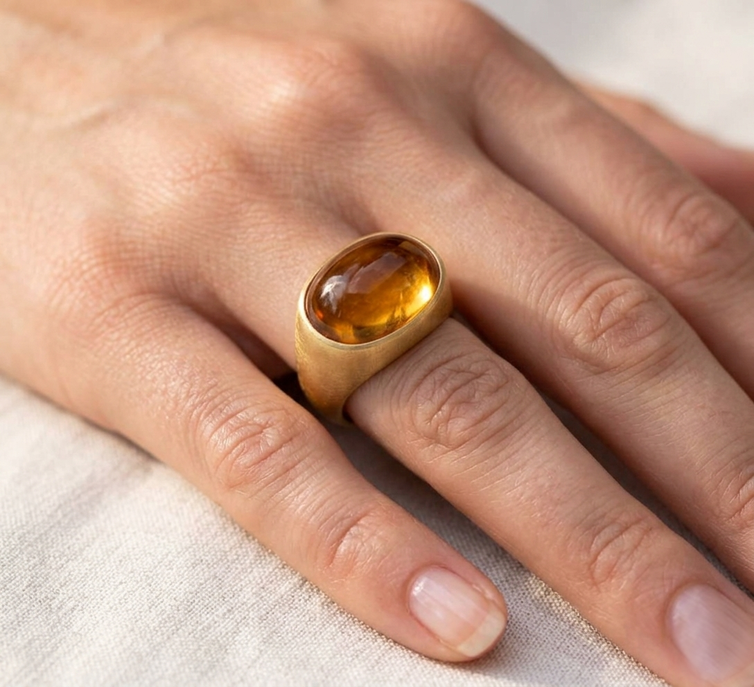 Citrine Oval Boho Signet Ring - Image 4
