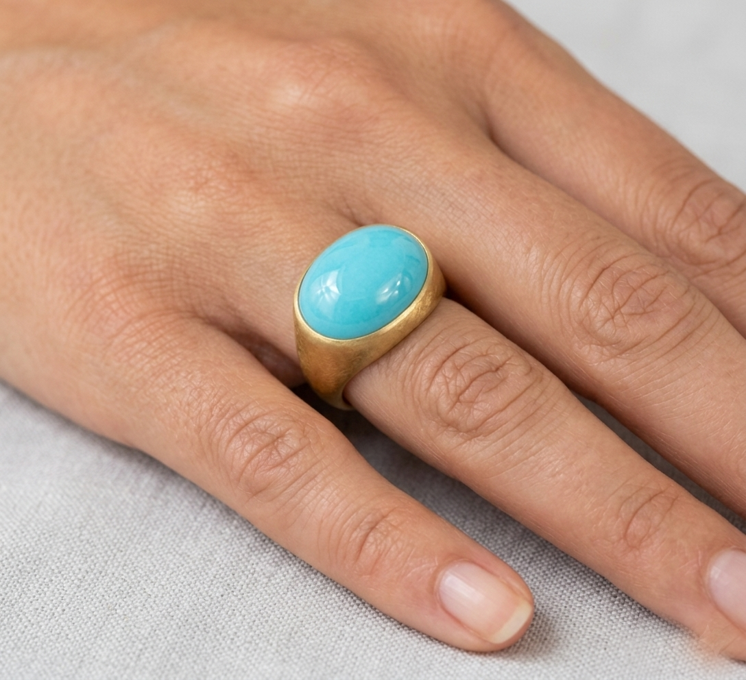 Turquoise Oval Boho Signet Ring - Image 4