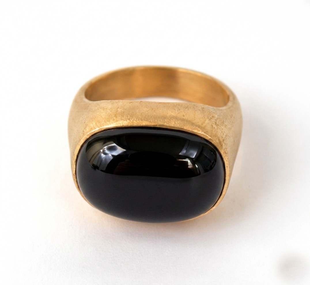 Black Onyx Oval Boho Signet Ring - Image 2