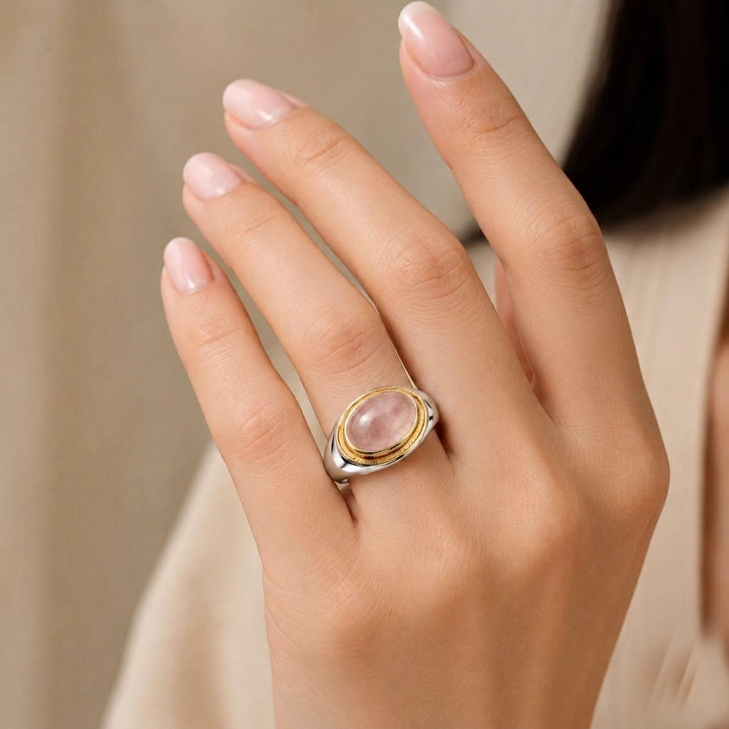Rose Quartz Oval Statement Ring - Image 2
