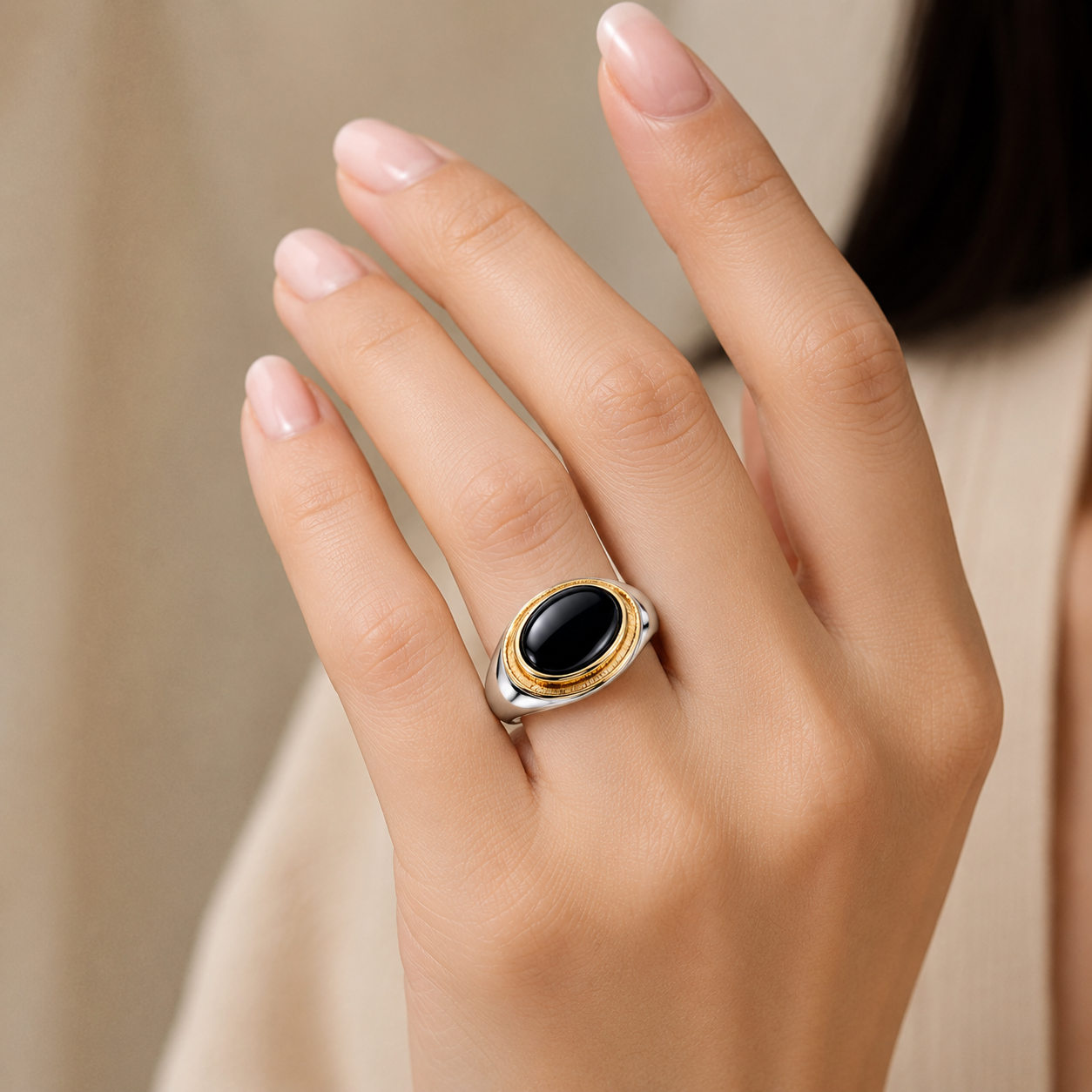 Black Onyx Oval Statement Ring - Image 2