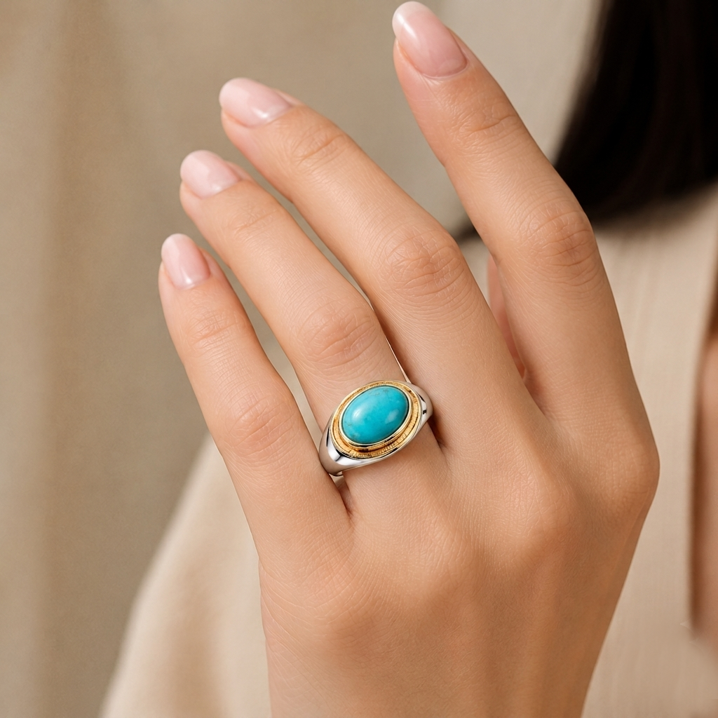 Turquoise Oval Statement Ring - Image 2