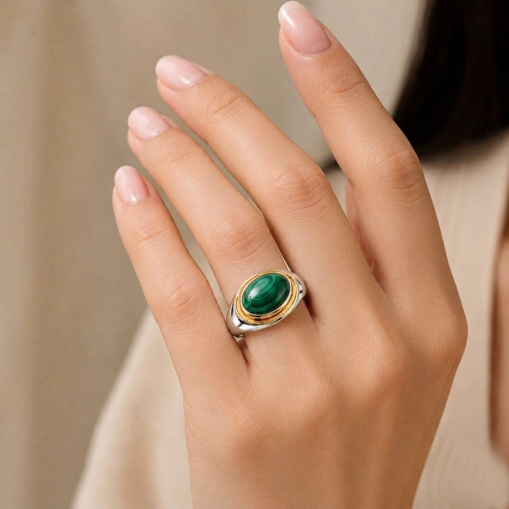 Malachite Oval Statement Ring - Image 2
