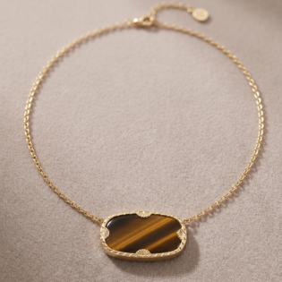 Tiger Eye Necklace 925 Sterling Silver With Gold Plated