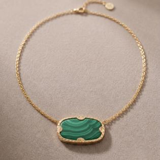 Malachite Necklace 925 Sterling Silver With Gold Plated