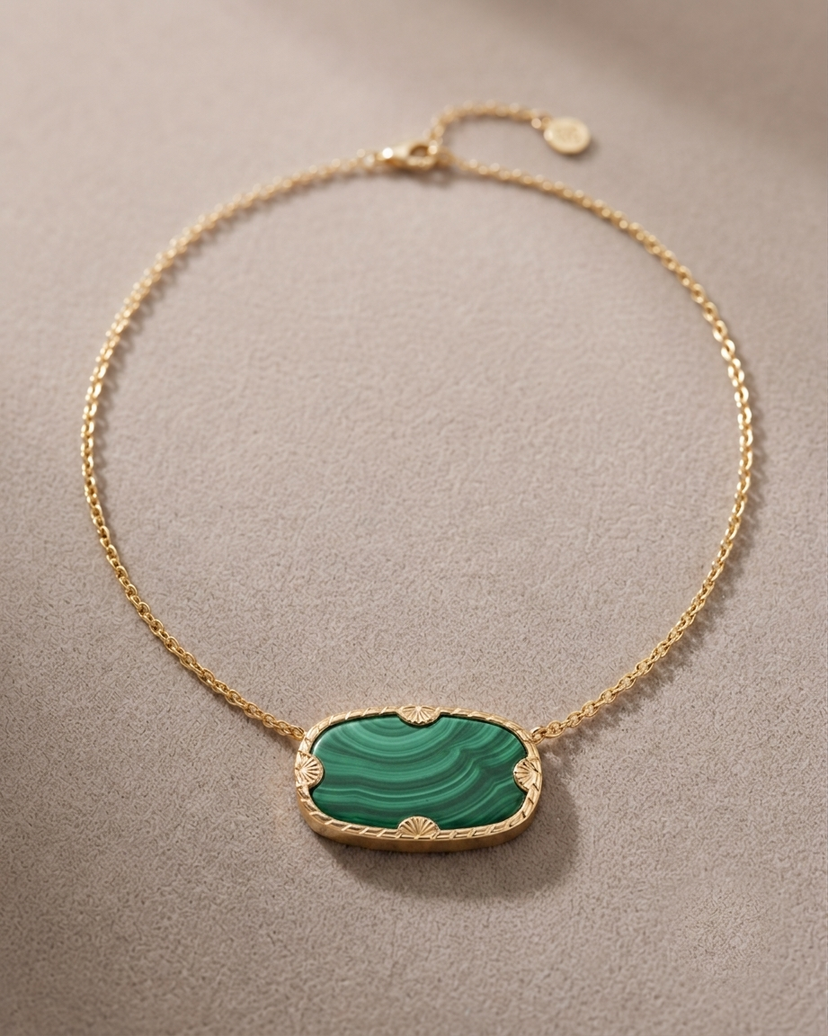 Malachite Necklace 925 Sterling Silver With Gold Plated
