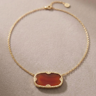 Carnelian Necklace 925 Sterling Silver With Gold Plated