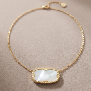 Mother Of Pearl Necklace 925 Sterling Silver With Gold Plated