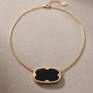 Black Onyx Necklace 925 Sterling Silver With Gold Plated