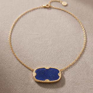 Lapis Lazuli Necklace 925 Sterling Silver With Gold Plated