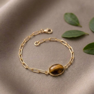 Tiger Eye Link Chain Bracelet