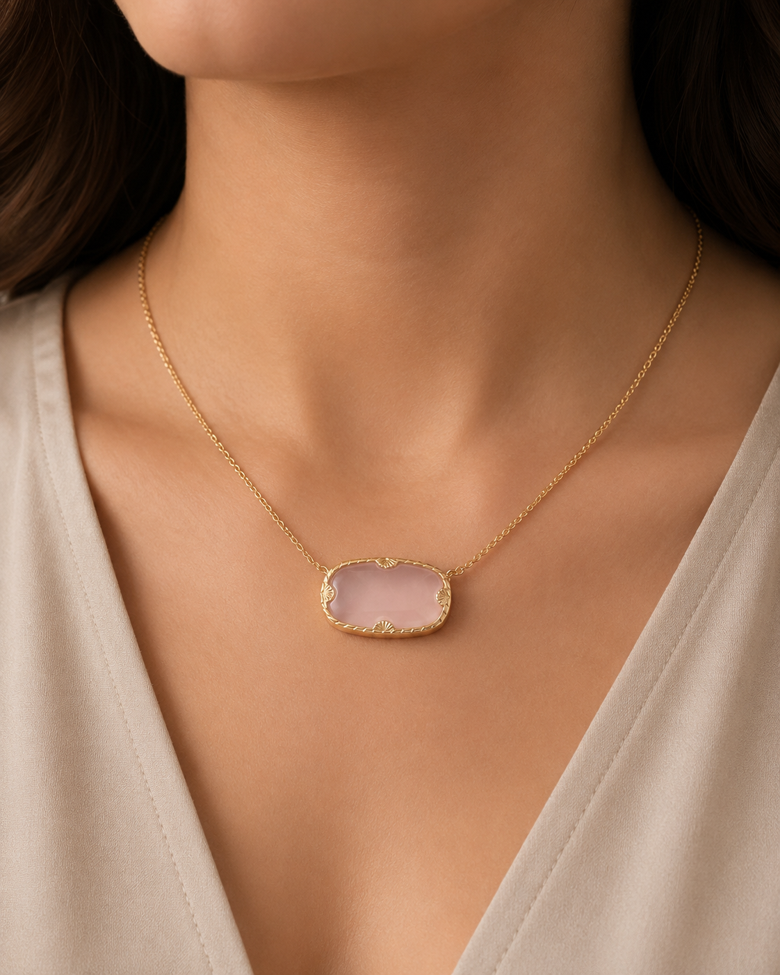 Pink Chalcedony Necklace 925 Sterling Silver With Gold Plated - Image 2