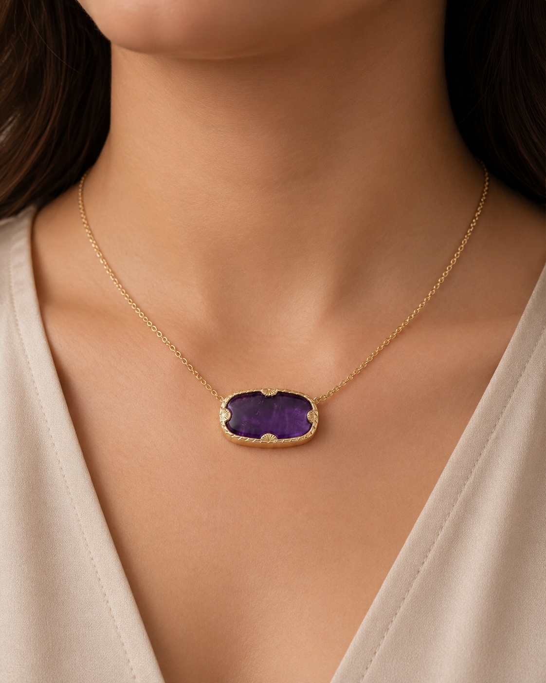 Amethyst Necklace 925 Sterling Silver With Gold Plated - Image 2