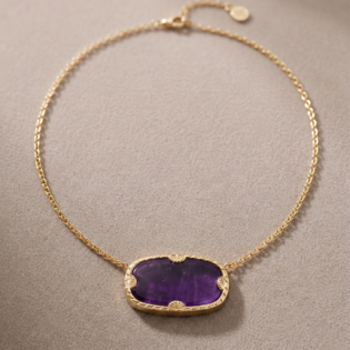 Amethyst Necklace 925 Sterling Silver With Gold Plated