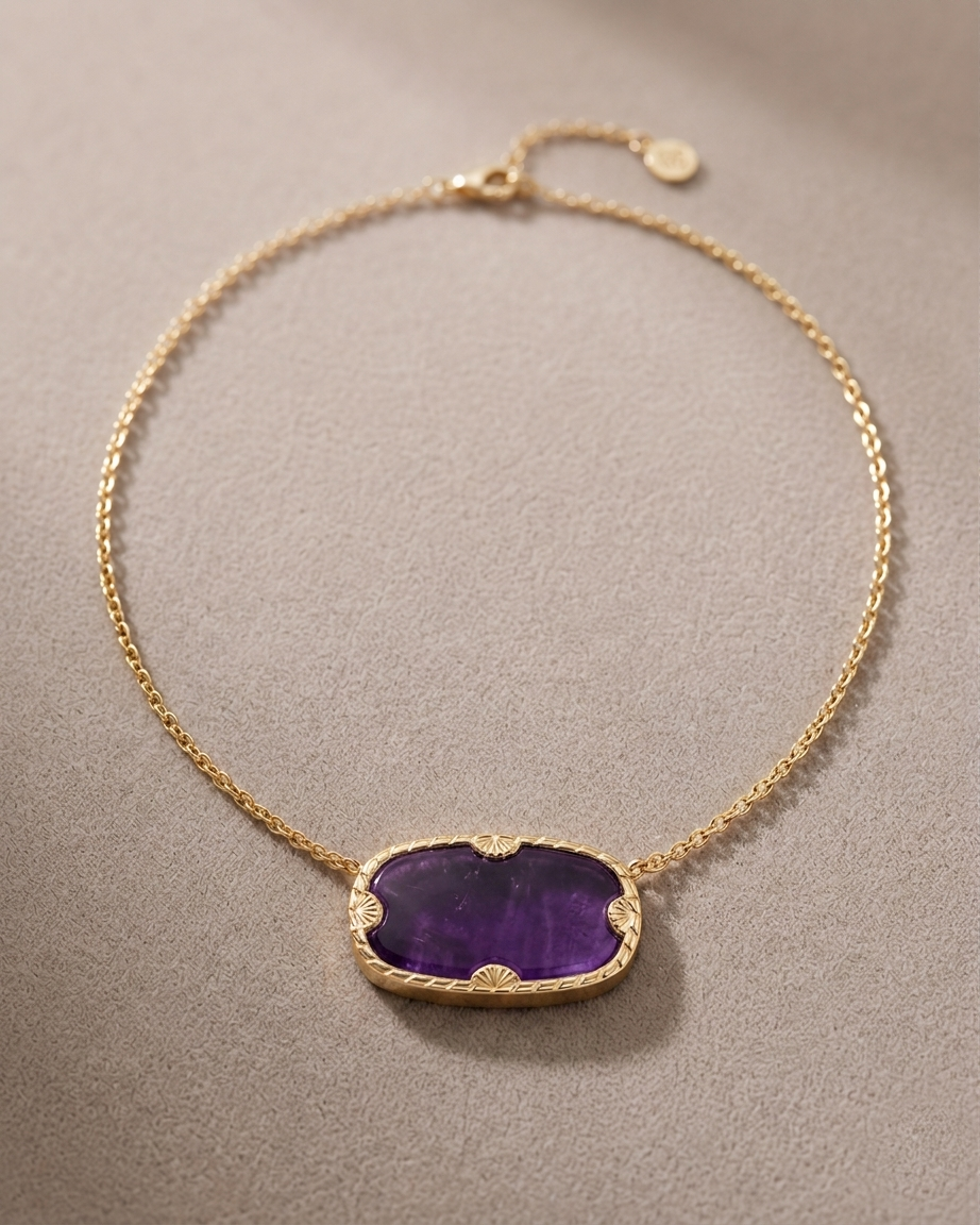 Amethyst Necklace 925 Sterling Silver With Gold Plated