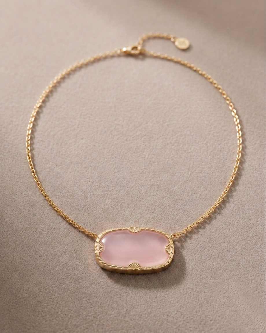 Pink Chalcedony Necklace 925 Sterling Silver With Gold Plated