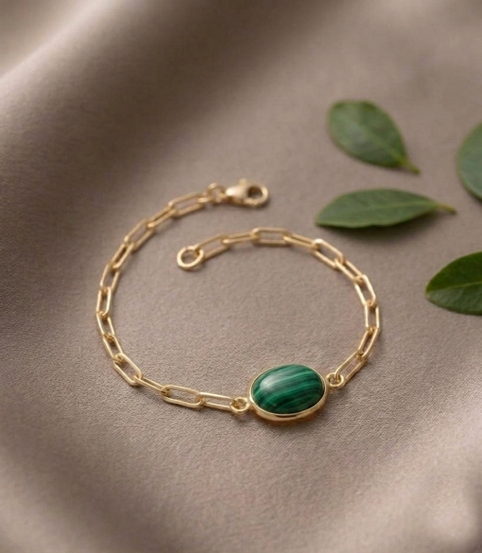 Malachite Link Chain Bracelet