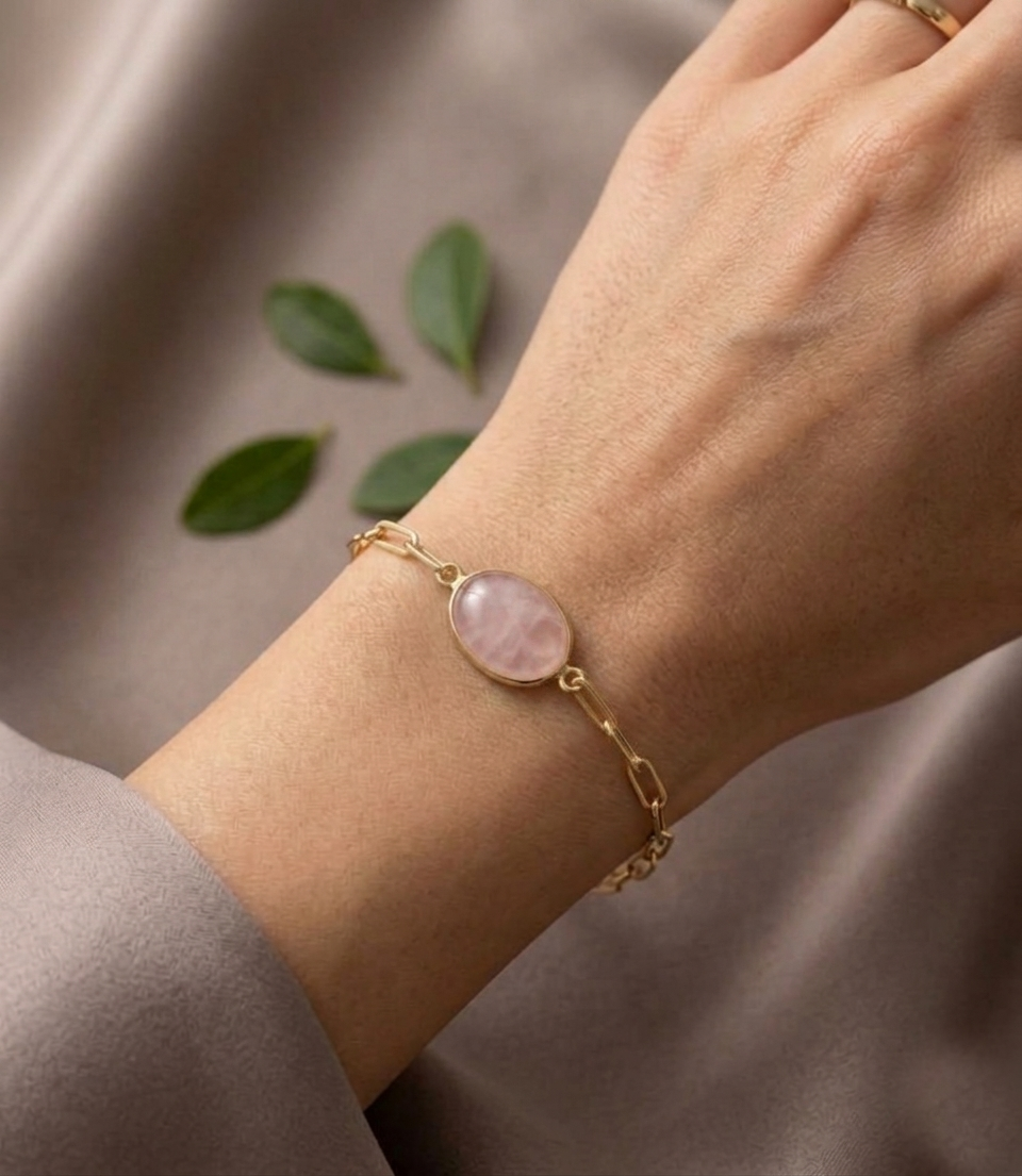 Rose Quartz Link Chain Bracelet - Image 2