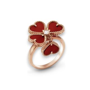 Carnelian Heart Clover Ring