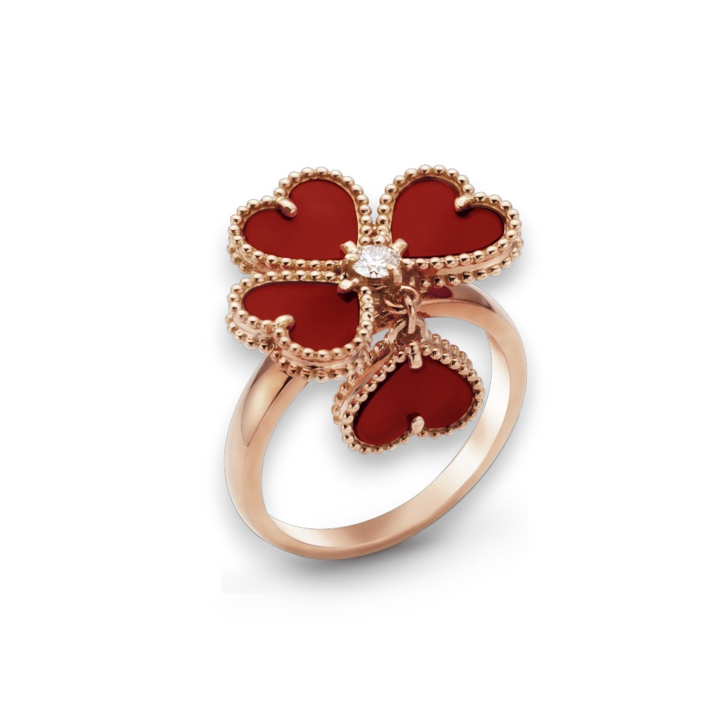 Carnelian Heart Clover Ring