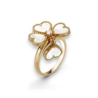 Mother Of Pealr Heart Clover Ring