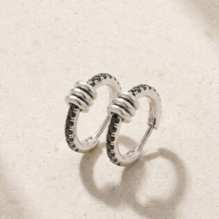 Black Stone Huggie Hoop Earrings