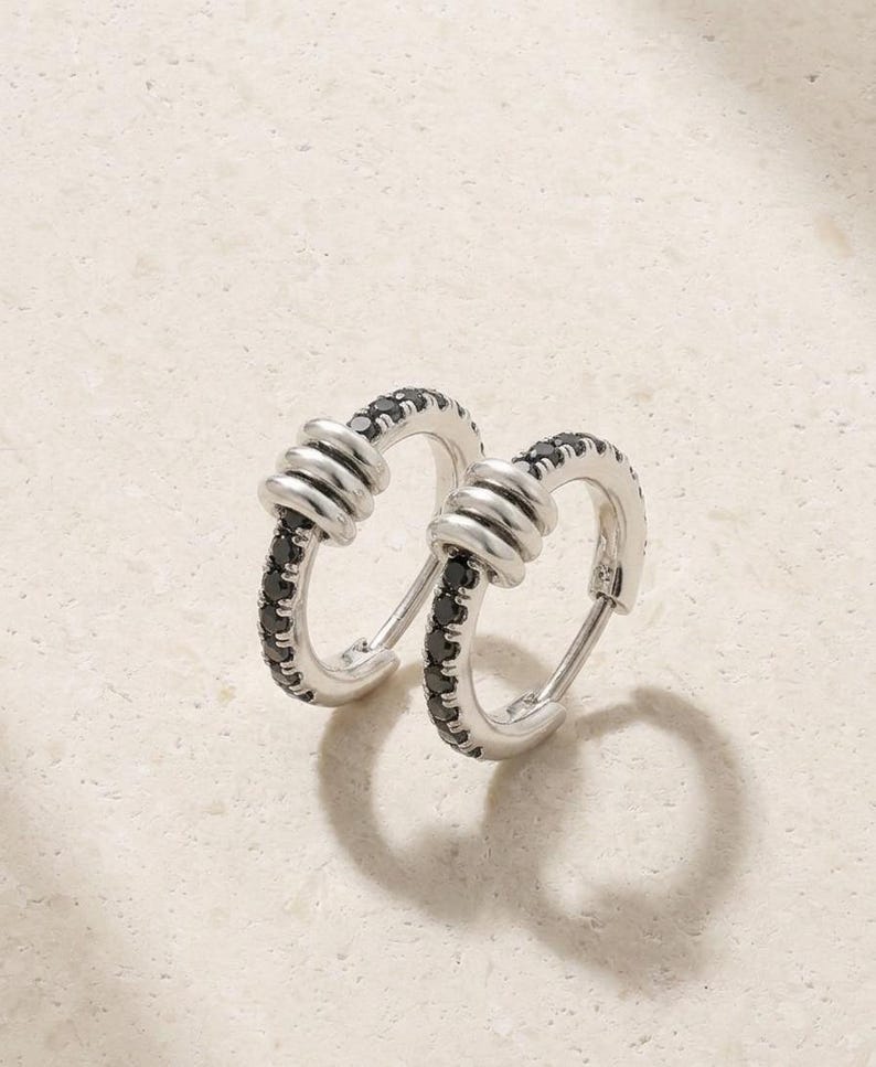 Black Stone Huggie Hoop Earrings