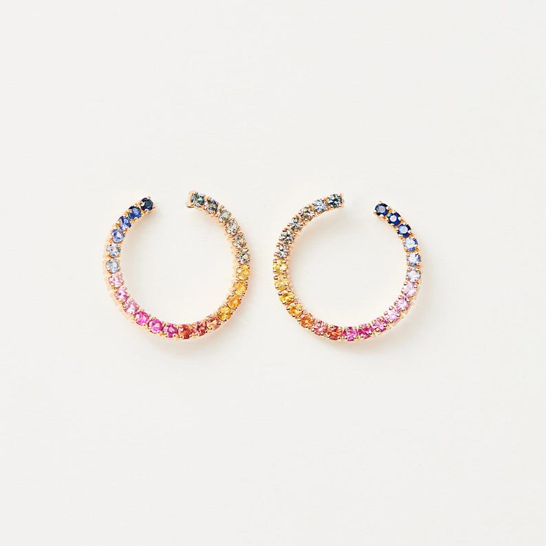 Multi Sapphire Rainbow Hoop Earrings