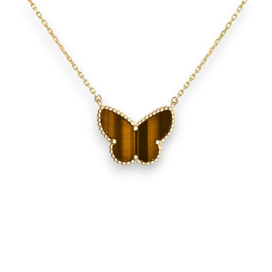 Tiger Eye Butterfly Pendant Necklace