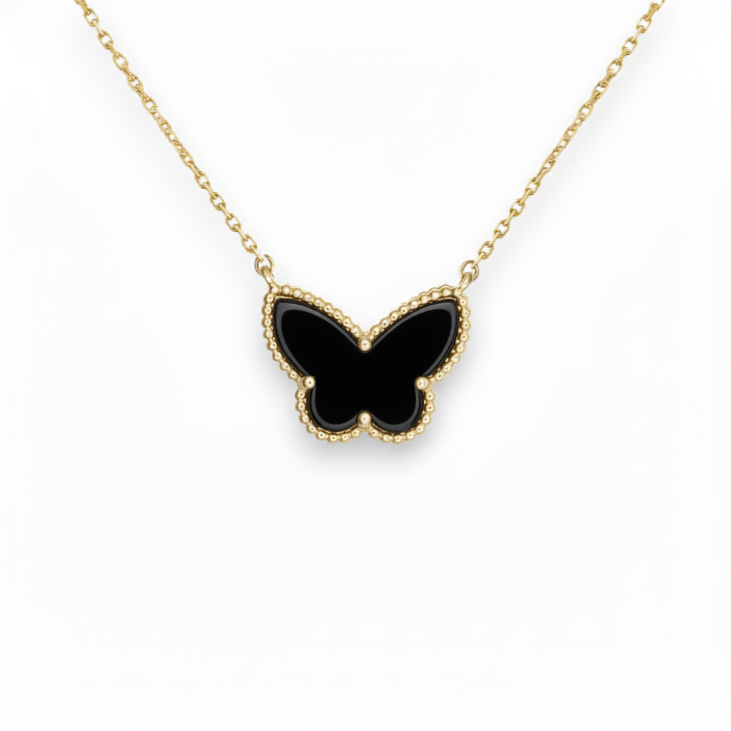 Black Onyx Butterfly Pendant Necklace