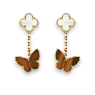 Tiger Eye Butterfly & Mother Of Pearl Clover Earrings