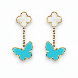 Turquoise Butterfly & Mother Of Pearl Clover Earrings