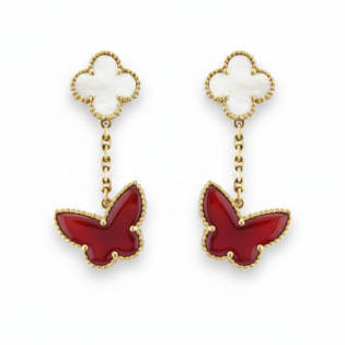 Carnelian Butterfly & Mother Of Pearl Clover Earrings