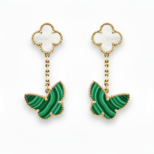 Malachite Butterfly & Mother Of Pearl Clover Earrings