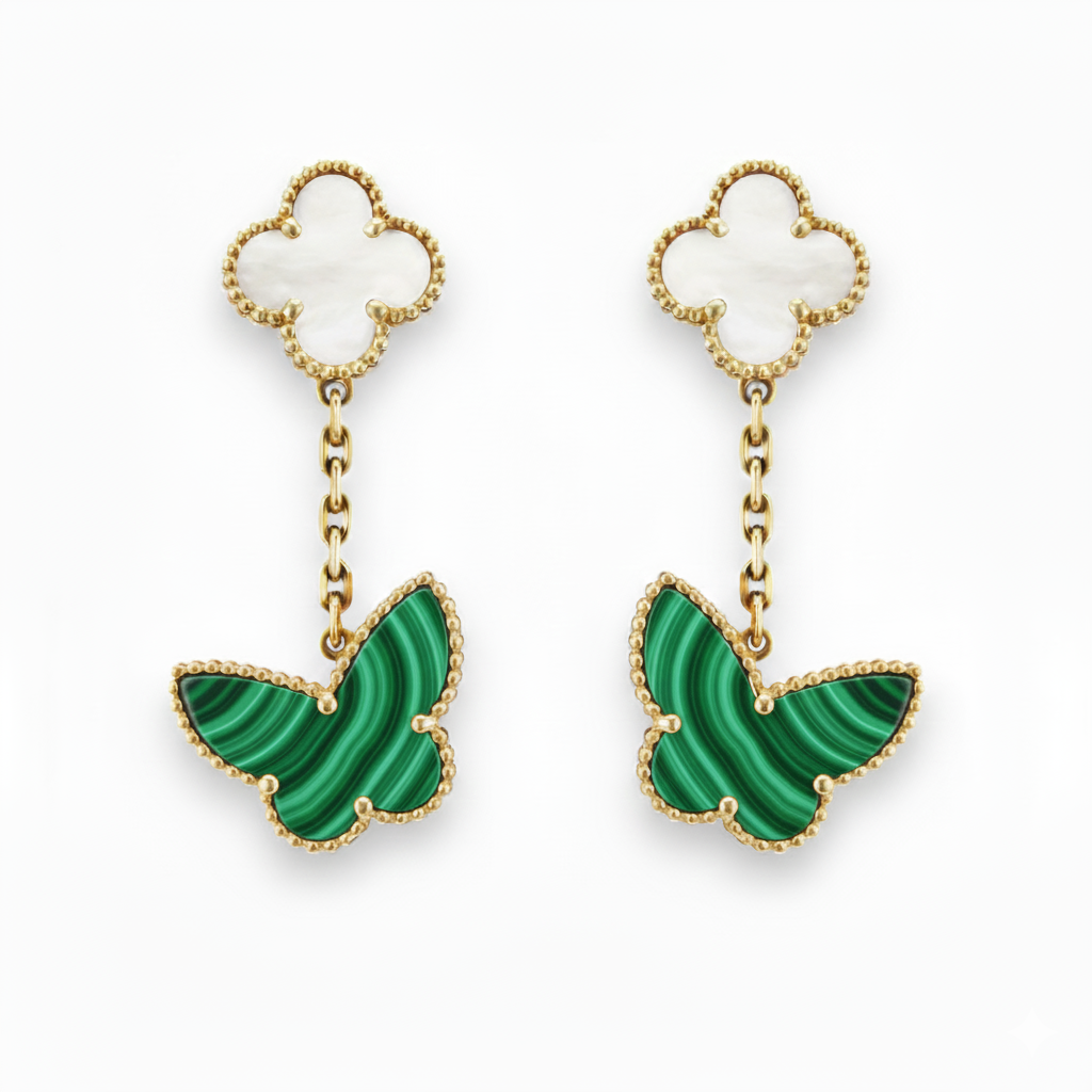 Malachite Butterfly & Mother Of Pearl Clover Earrings