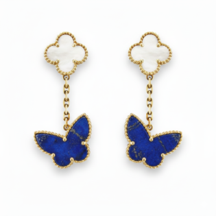 Lapis Lazuli Butterfly & Mother Of Pearl Clover Earrings
