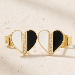 Enamel Hert Split Earrings With Moissanite