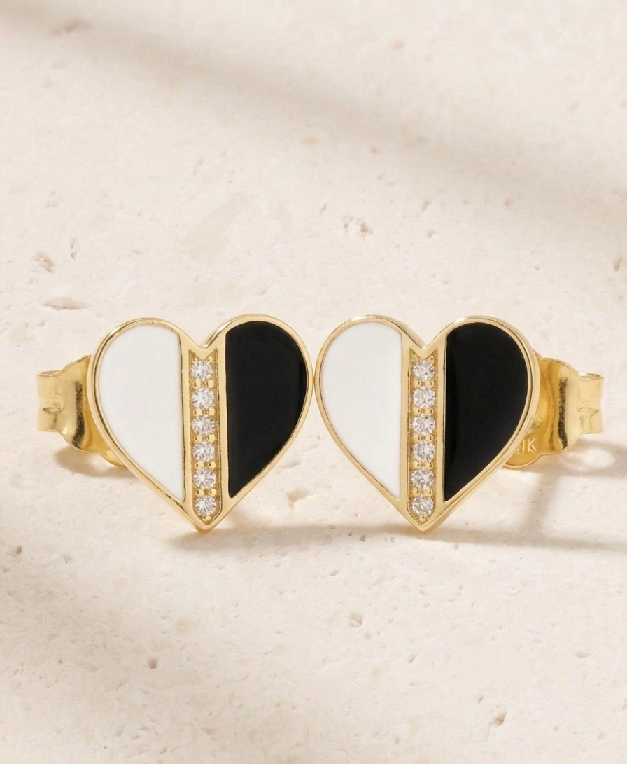 Enamel Hert Split Earrings With Moissanite