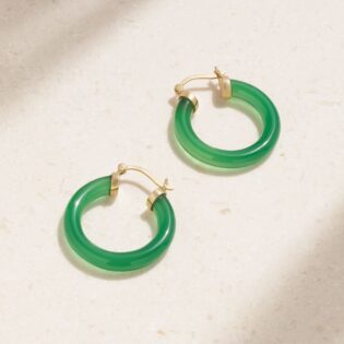 Green Onyx Carved Hoop Earrings