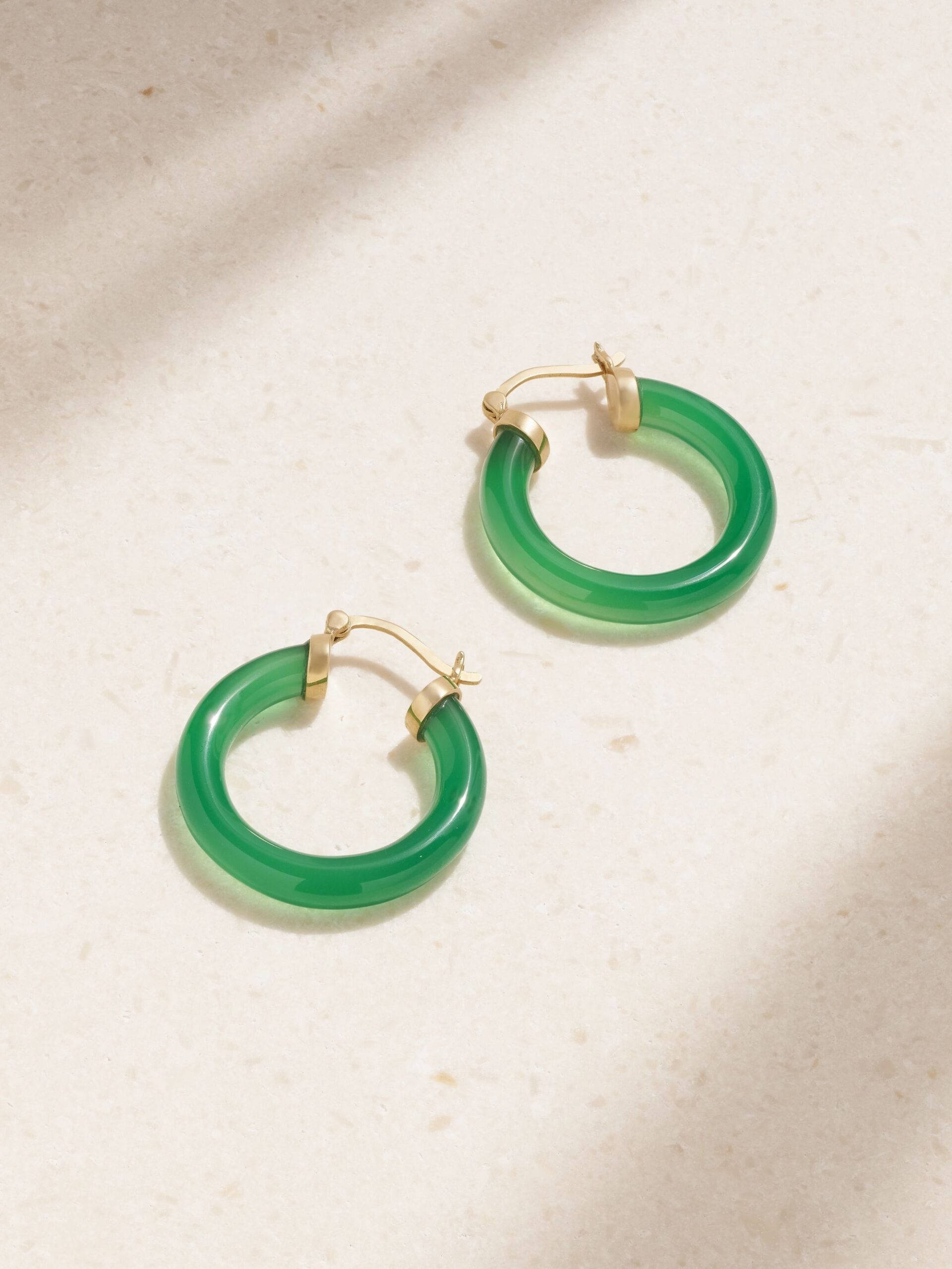 Green Onyx Carved Hoop Earrings