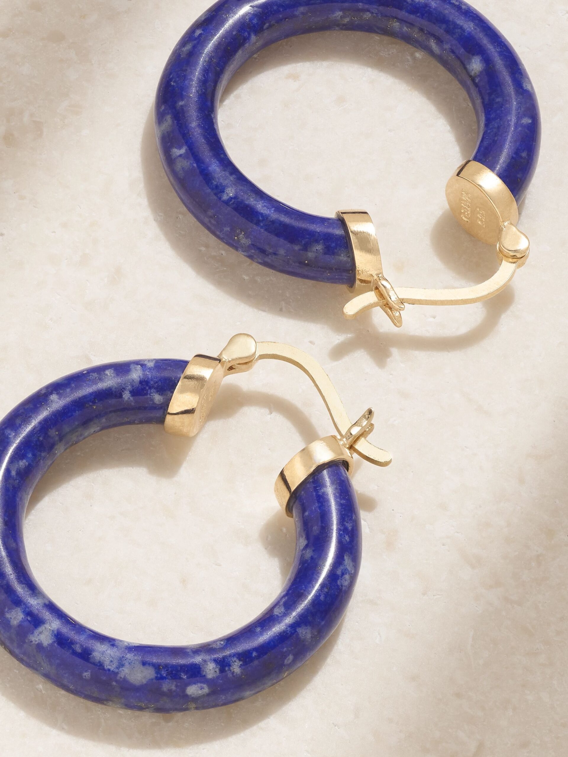Lapis Lazuli Carved Hoop Earrings - Image 2