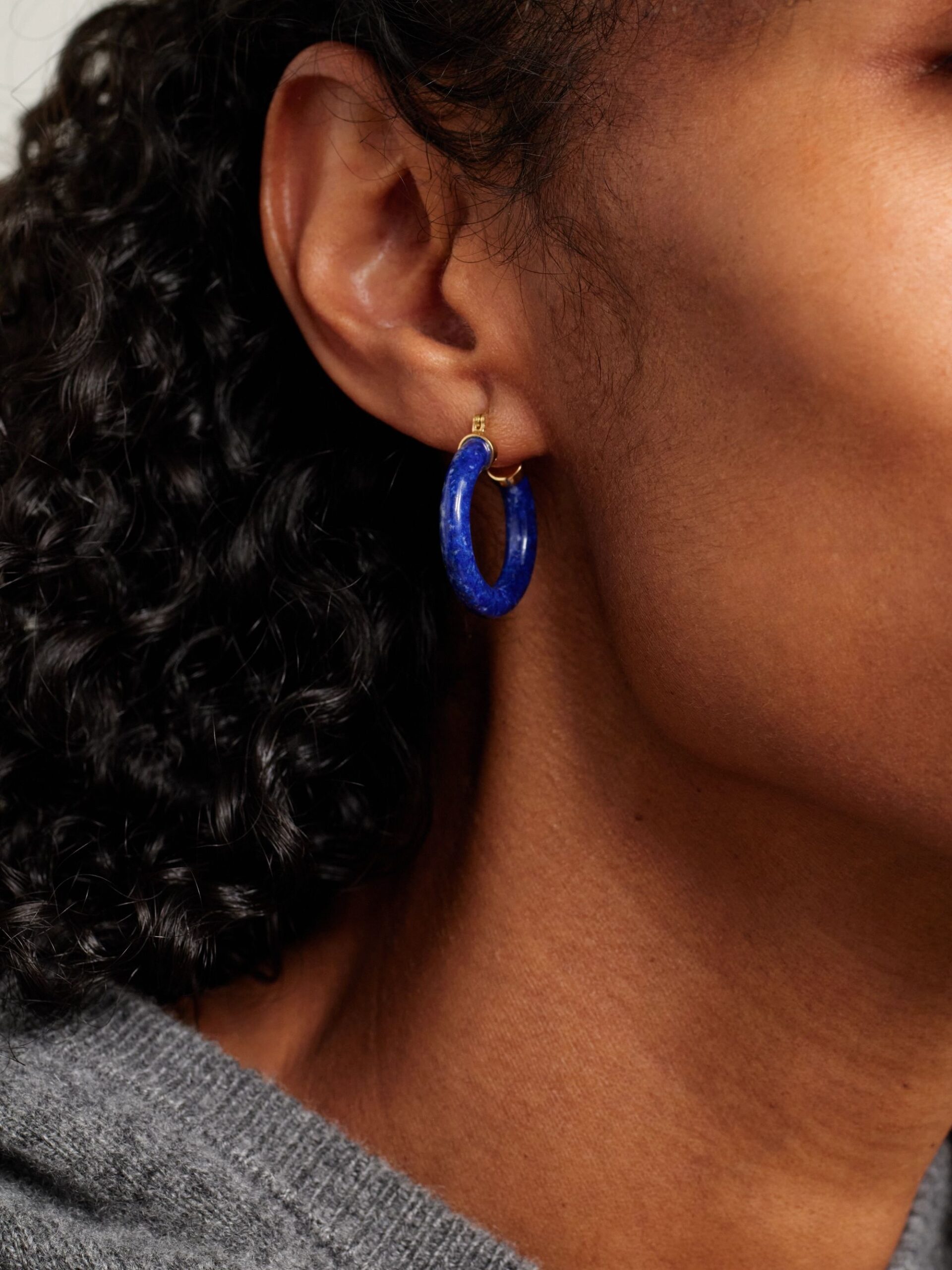 Lapis Lazuli Carved Hoop Earrings - Image 3