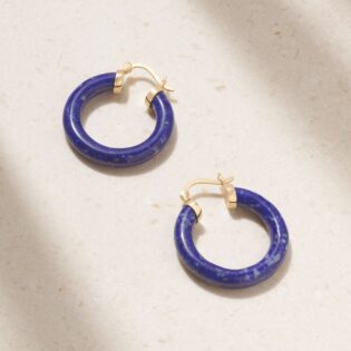 Lapis Lazuli Carved Hoop Earrings