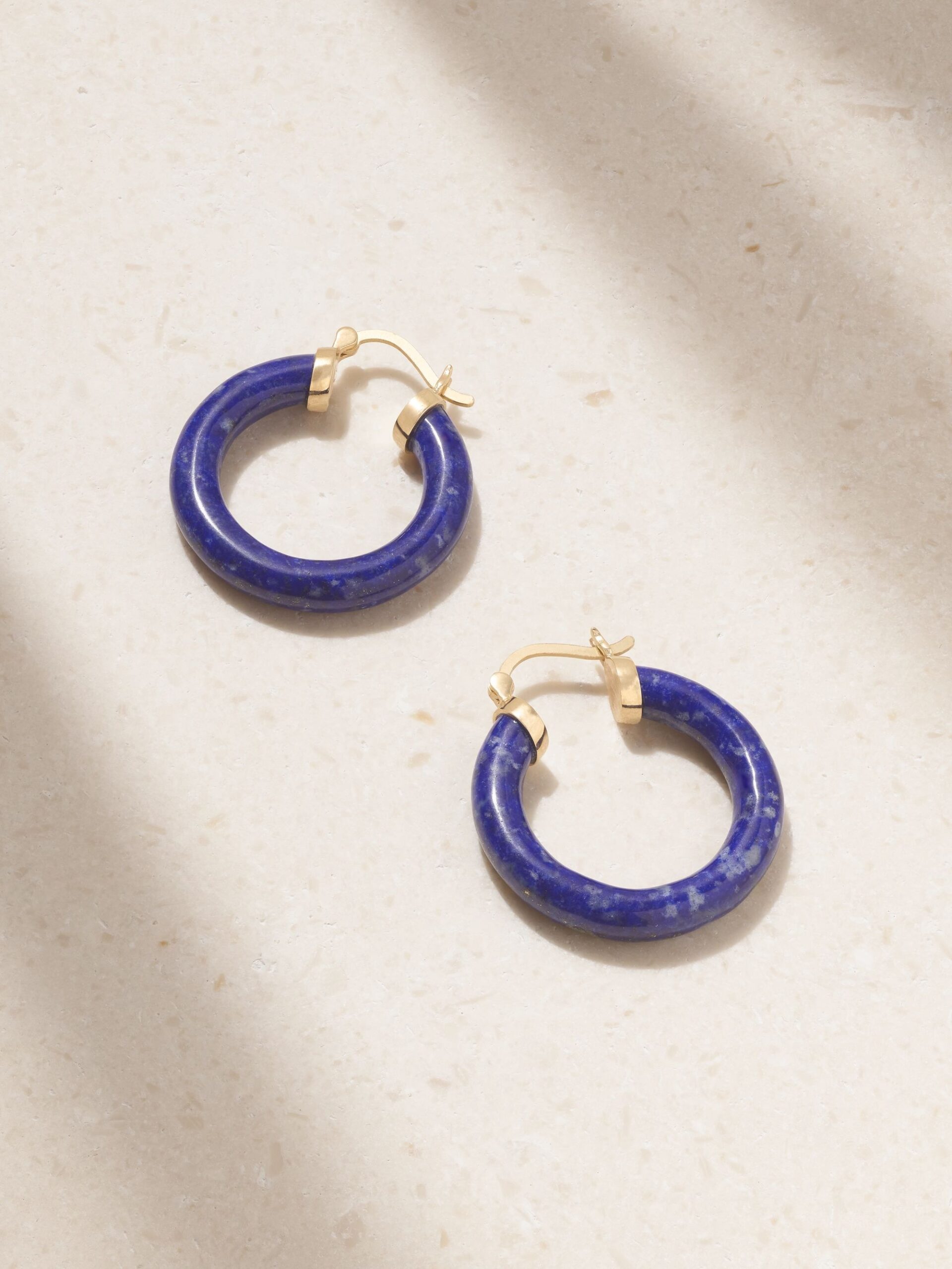 Lapis Lazuli Carved Hoop Earrings
