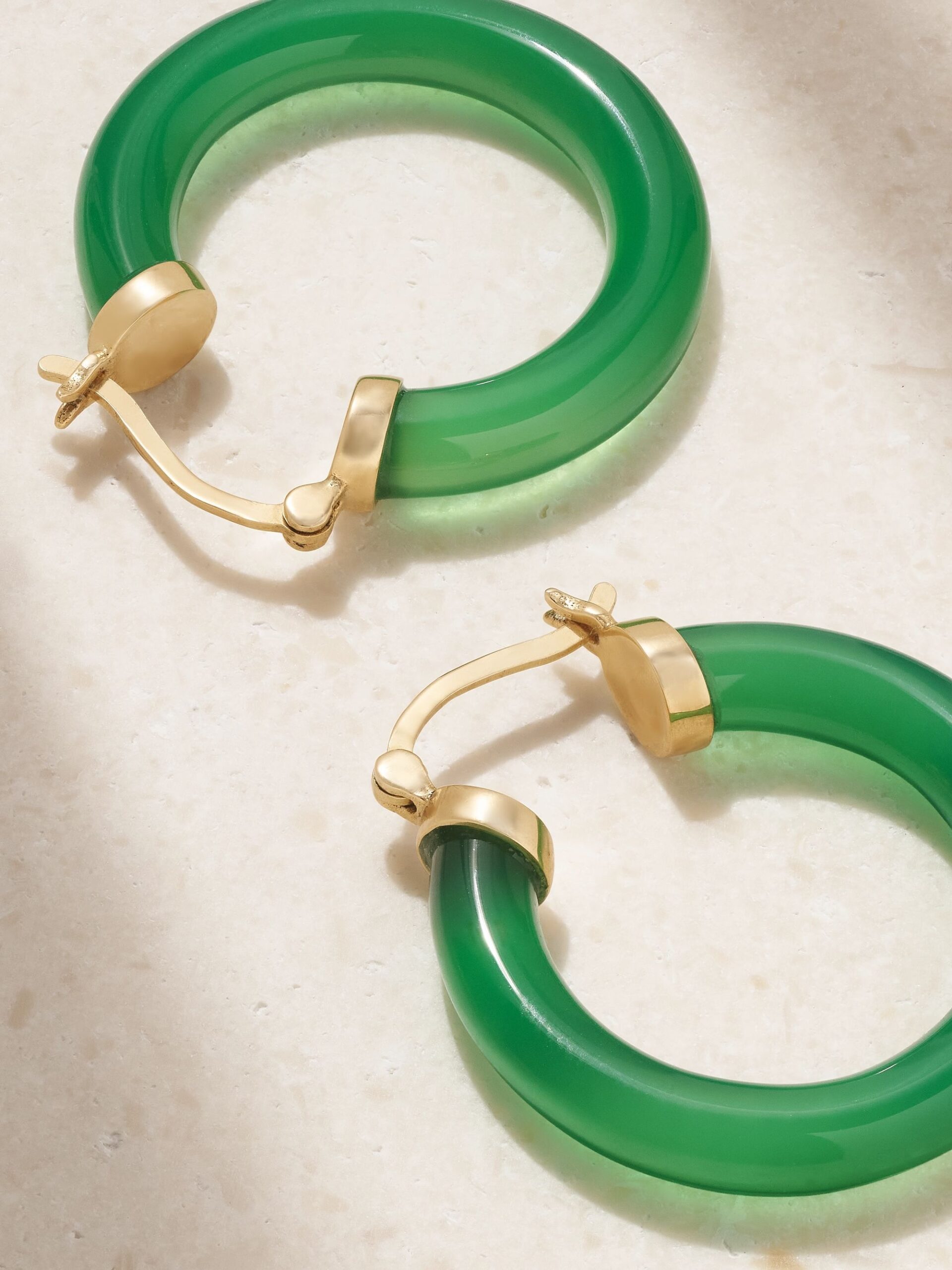 Green Onyx Carved Hoop Earrings - Image 2