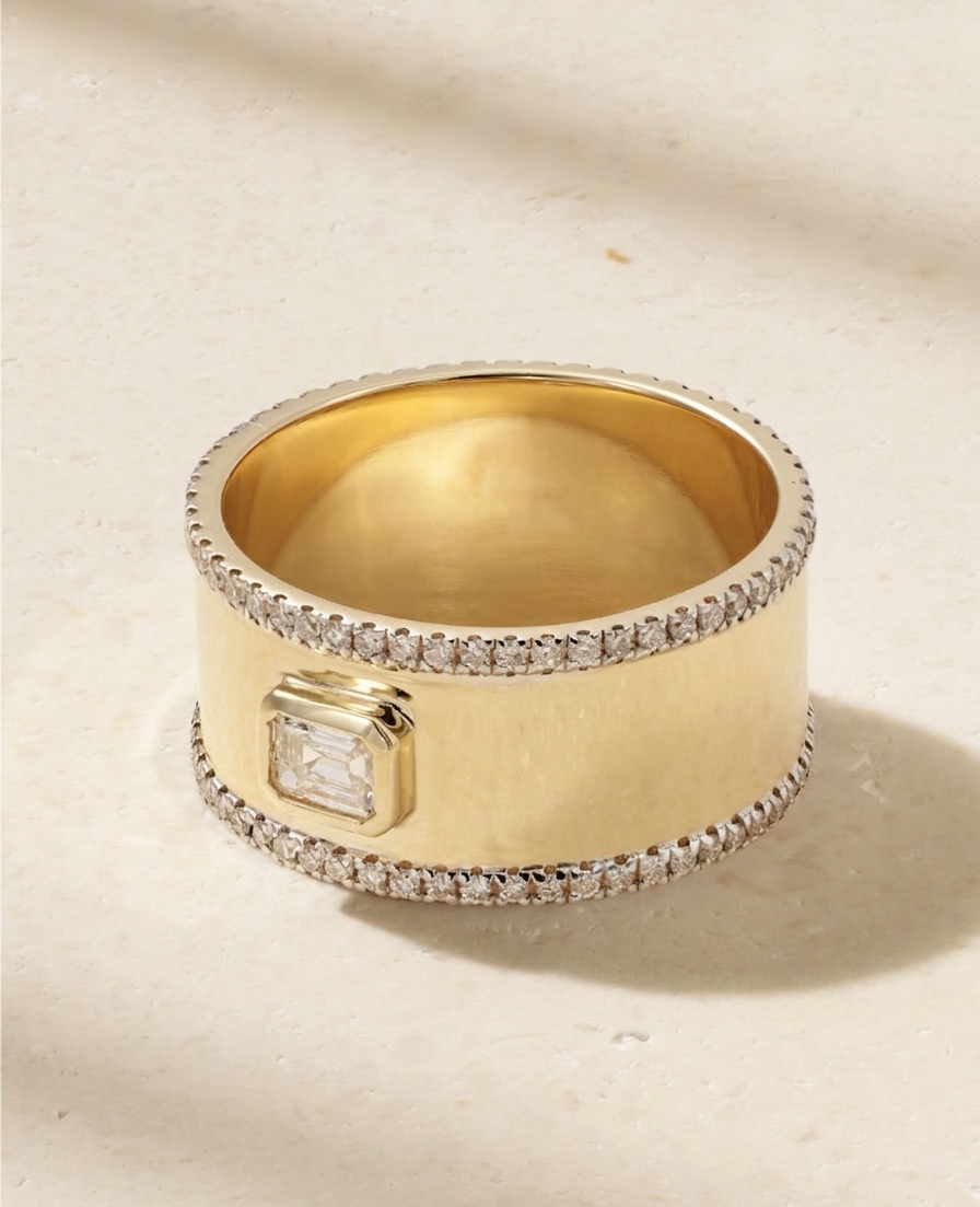 Moissanite Wide Cigar Band Ring