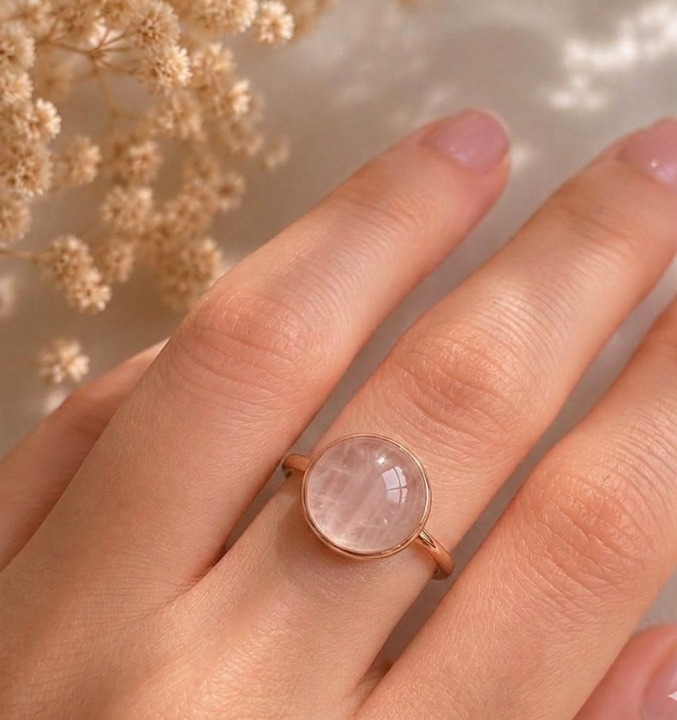 Rose Quartz High Dome Cocktail Ring - Image 3
