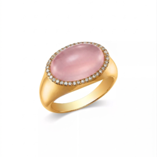 Pink Chalcedony Halo Signet Ring