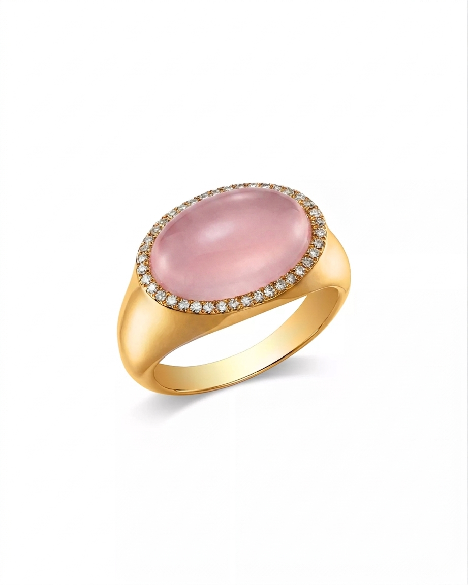 Pink Chalcedony Halo Signet Ring